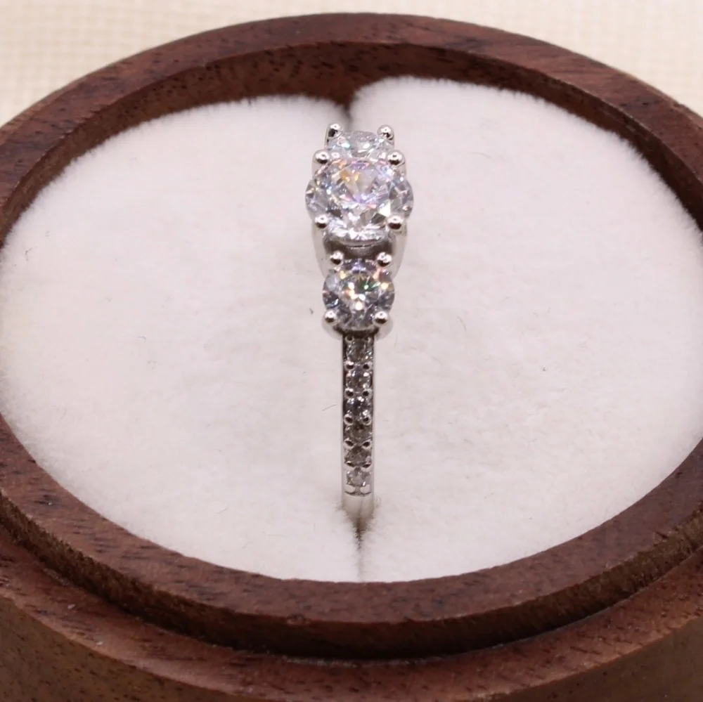 3 Stone 925 Sterling Silver Engagement Ring - Picture 3 of 11